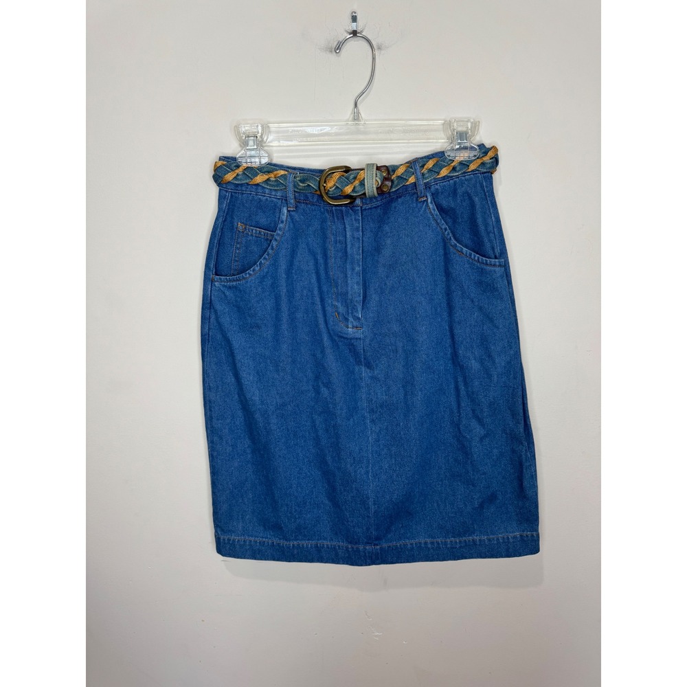 Vintage BFA Classics Denim Pencil Skirt Sz 8 w/ Leegin Denim and Raffia Belt